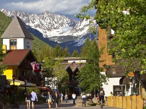 Vail Village and snow covered Gore Range in the background. Courtesy Vail Valley Partnership.